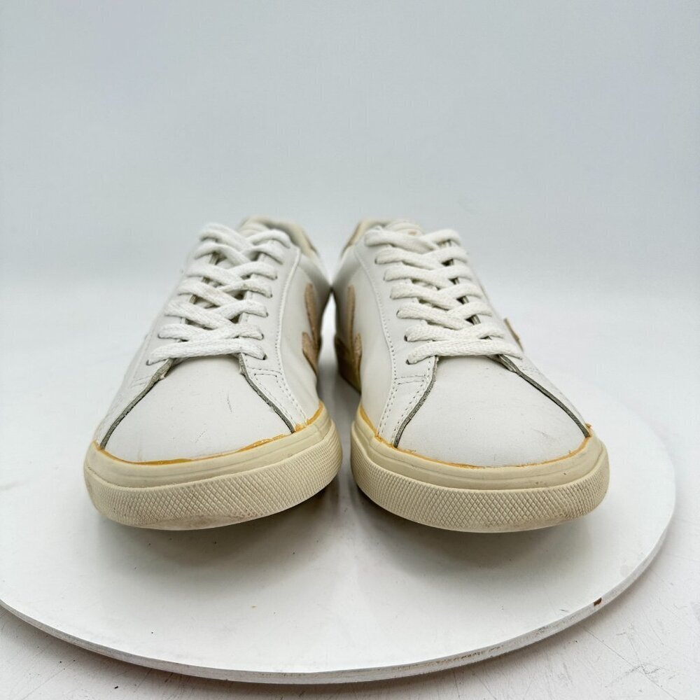 VEJA Esplar Women Size 7 White Leather Tan V Logo Lace Up Sneakers - Picture 2 of 11